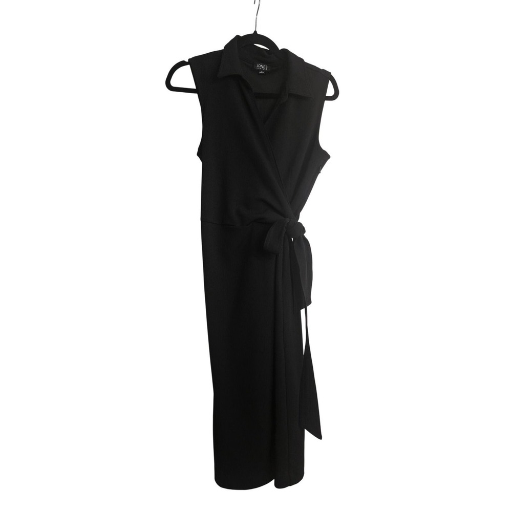 Jones New York Womens Black Sleeveless Wrap Midi Dress Size 8 Collared Tie Waist